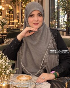 روسری نخی دانتل وارداتی طوسی تیره میس لاکچری