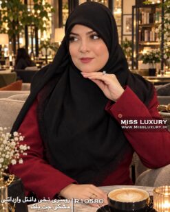 روسری نخی دانتل وارداتی مشکی جت بلک میس لاکچری