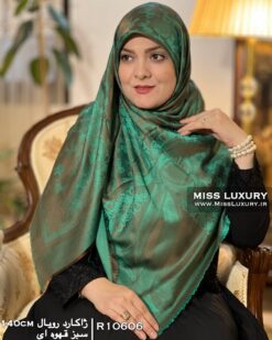 روسری ژاکارد رویال سبز قهوه ای میس لاکچری