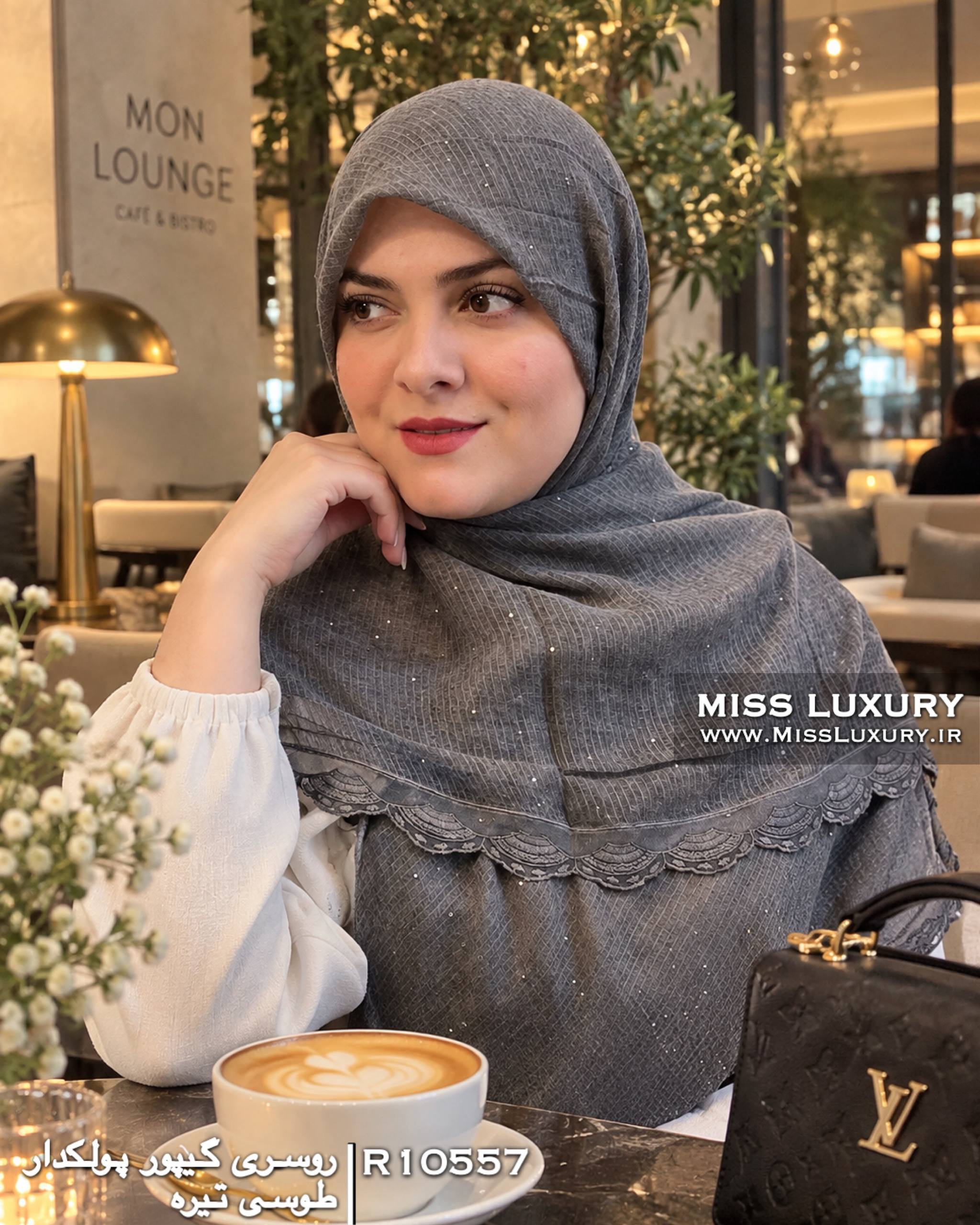 روسری گیپور پولکدار طوسی تیره میس لاکچری