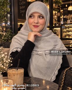 روسری گیپور پولکدار طوسی روشن میس لاکچری