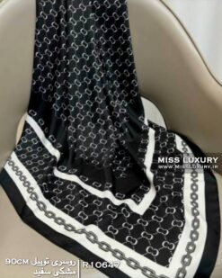 روسری توییل مشکی سفید میس لاکچری