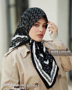 روسری توییل مشکی سفید میس لاکچری