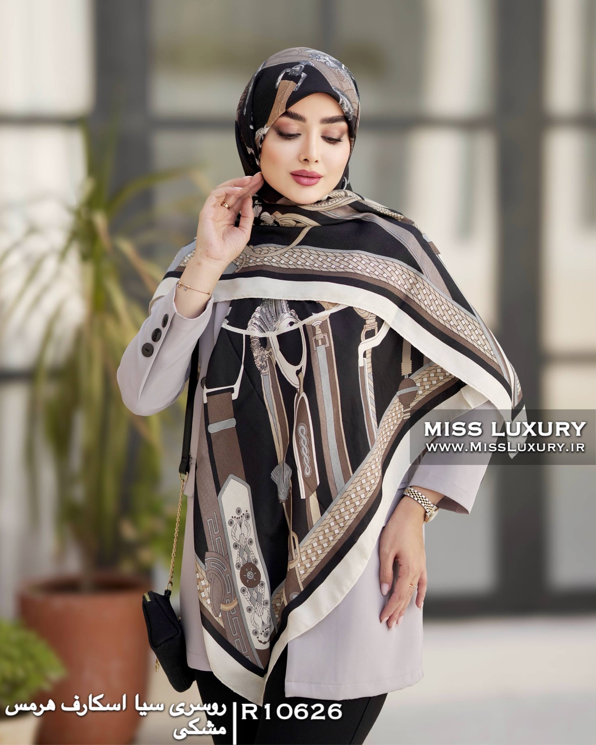 روسری سیا اسکارف هرمس مشکی میس لاکچری