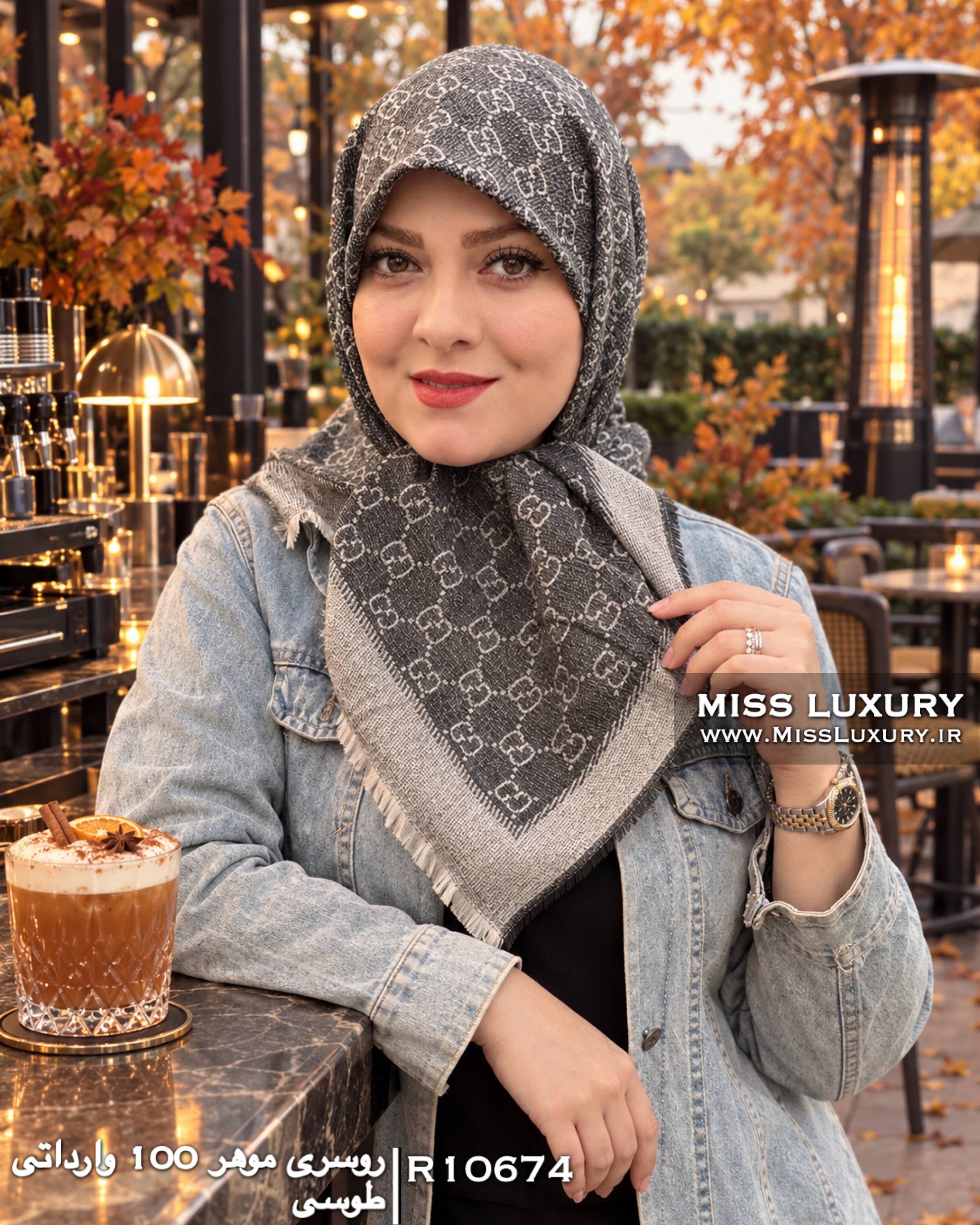 روسری موهر وارداتی طوسی میس لاکچری