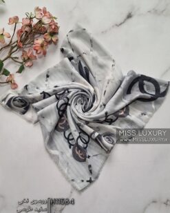 روسری نخی سفید طوسی میس لاکچری