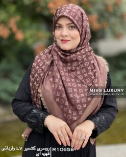 روسری کشمیر LV وارداتی قهوه ای میس لاکچری