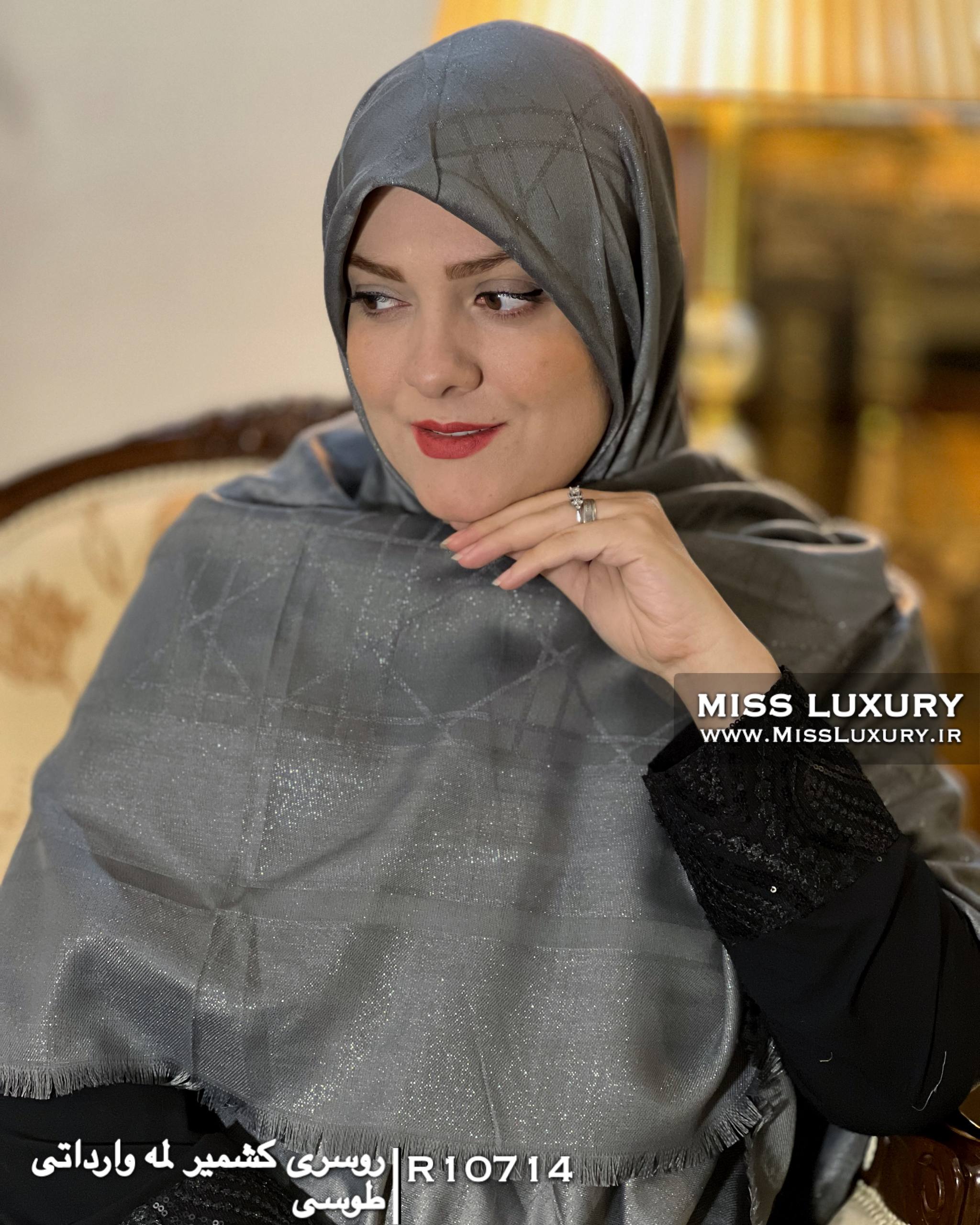 روسری کشمیر طوسی دیور R10714 - Image 2