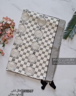 شال نخی سفید مشکی میس لاکچری